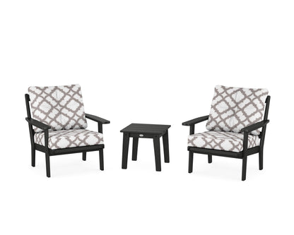 POLYWOOD® Oxford 3-Piece Deep Seating Set in Black / Trellis Grey Mist
