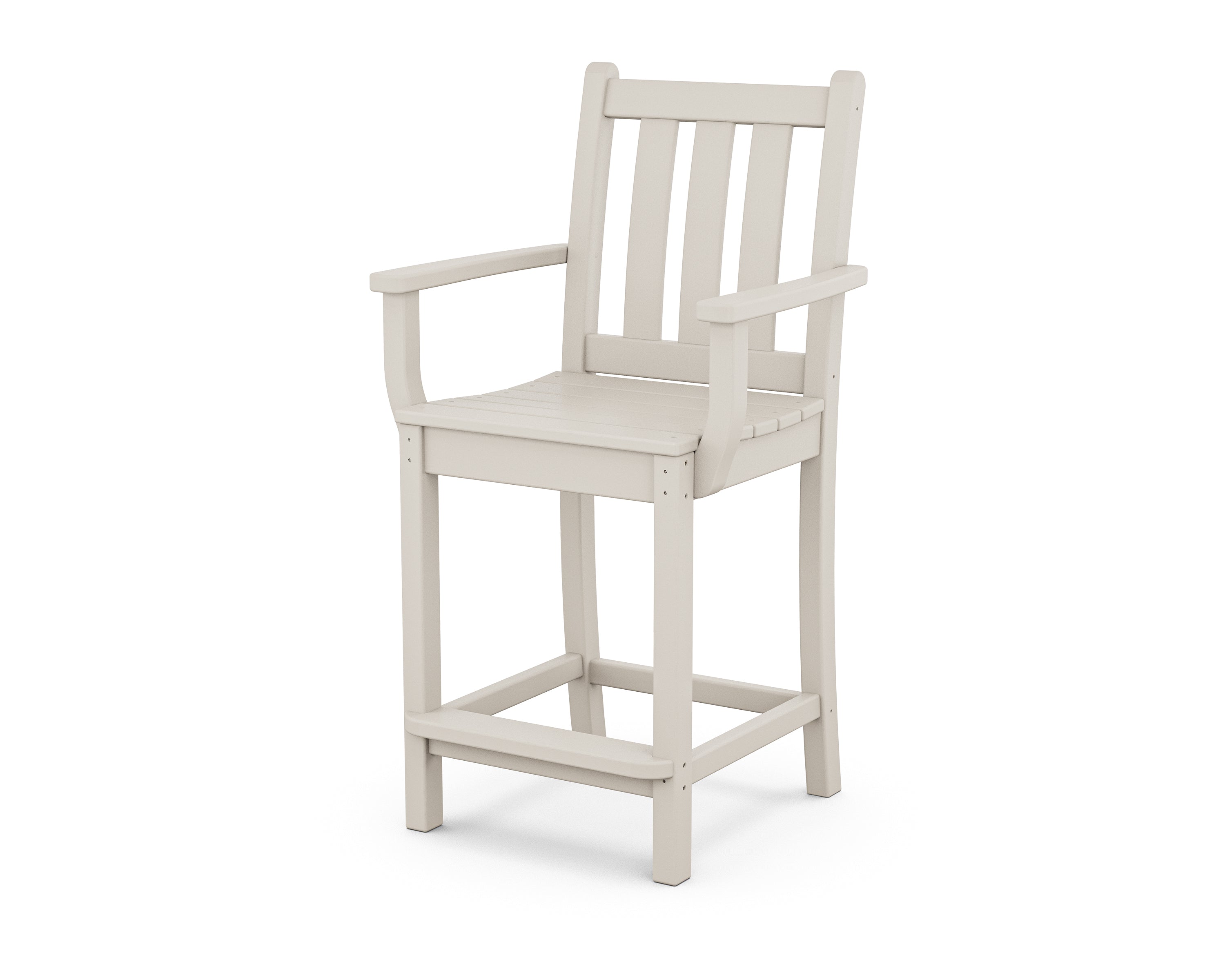 POLYWOOD® Traditional Garden Counter Arm Chair in Sand