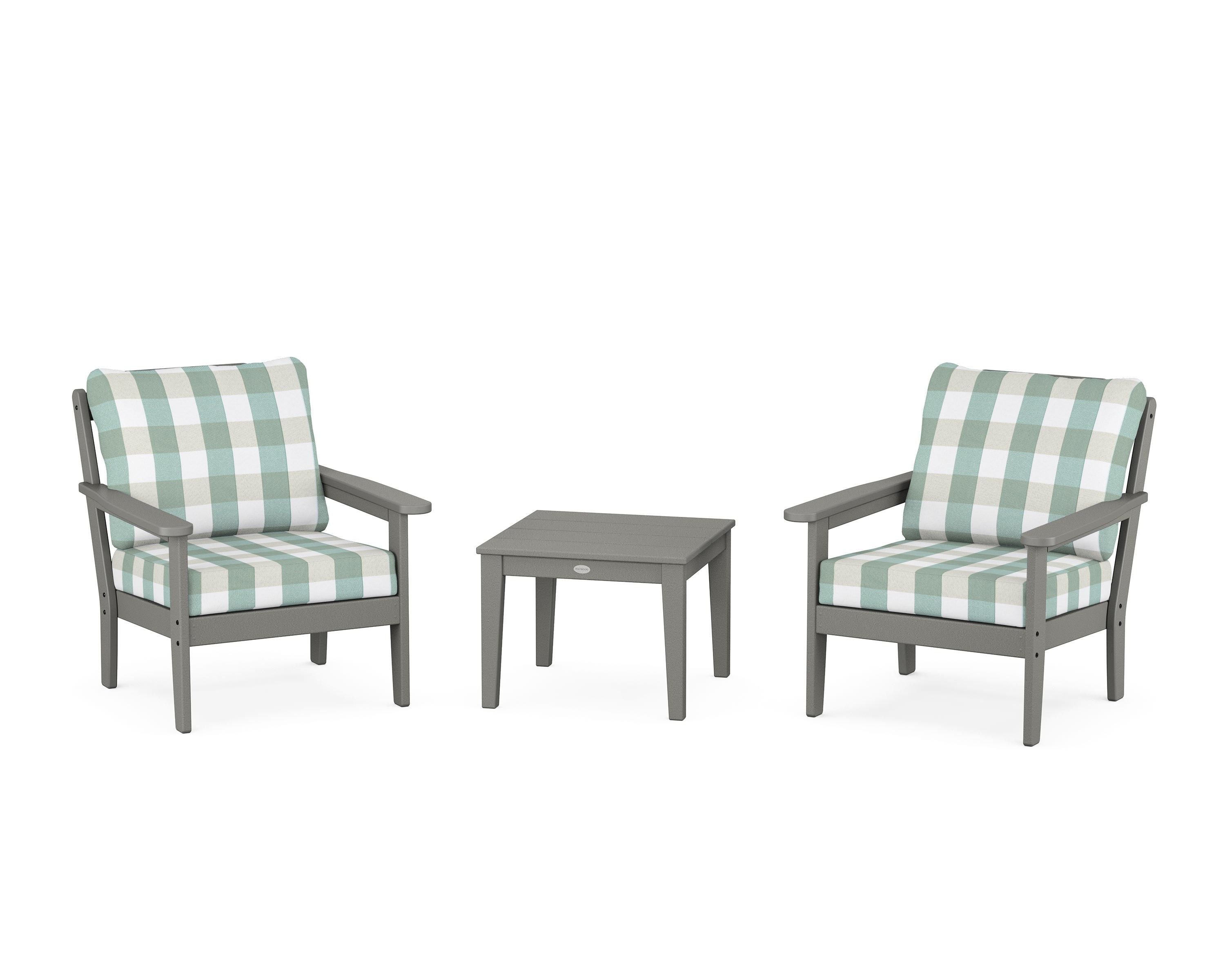 Country Living Cottage 3-Piece Deep Seating Set in Slate Grey / Buffalo Plaid Glacier Spa