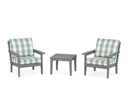 Country Living Cottage 3-Piece Deep Seating Set in Slate Grey / Buffalo Plaid Glacier Spa
