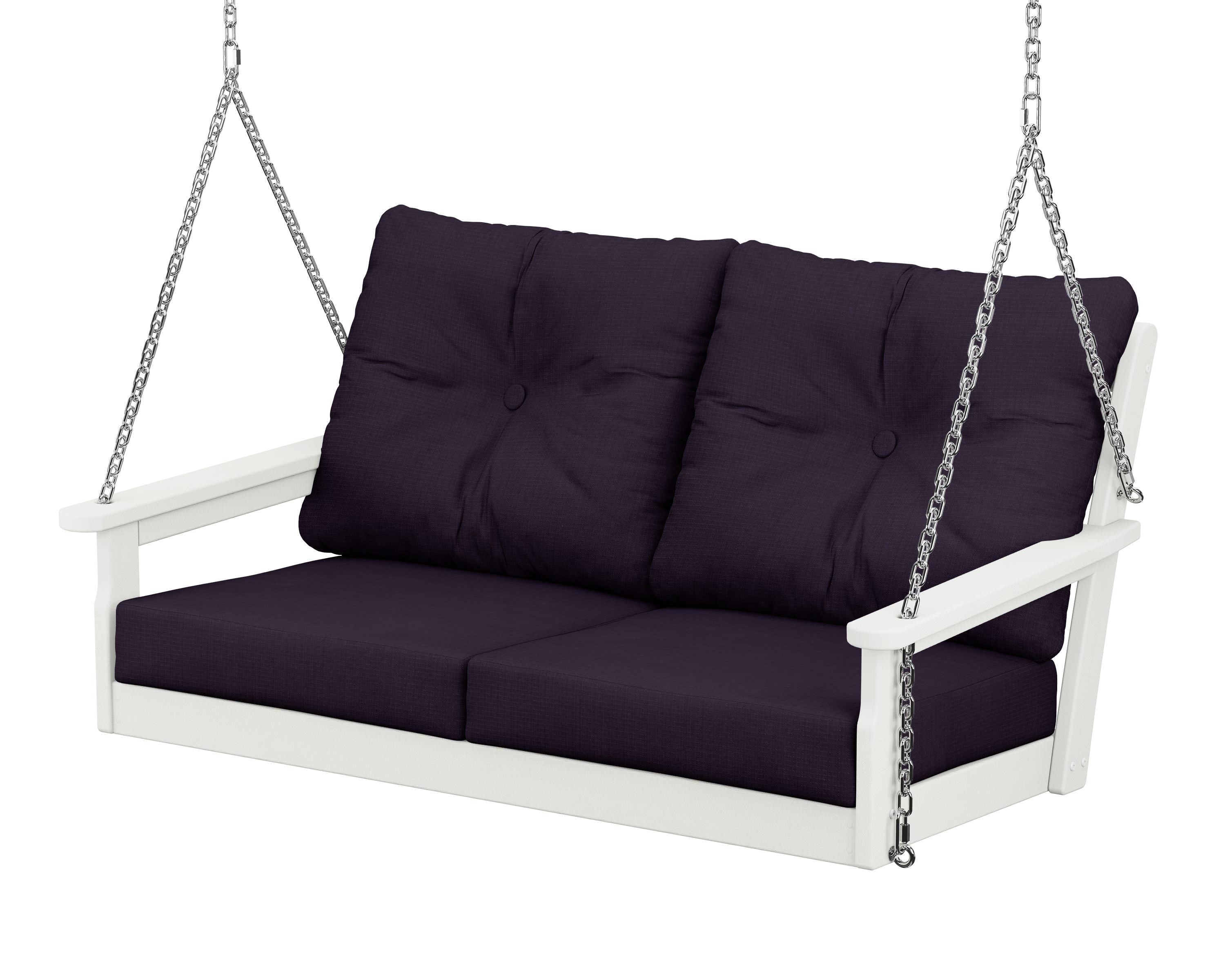 POLYWOOD® Vineyard Deep Seating Swing in Vintage White / Navy Linen