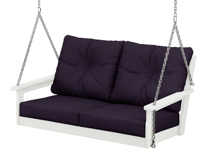 POLYWOOD® Vineyard Deep Seating Swing in Vintage White / Navy Linen