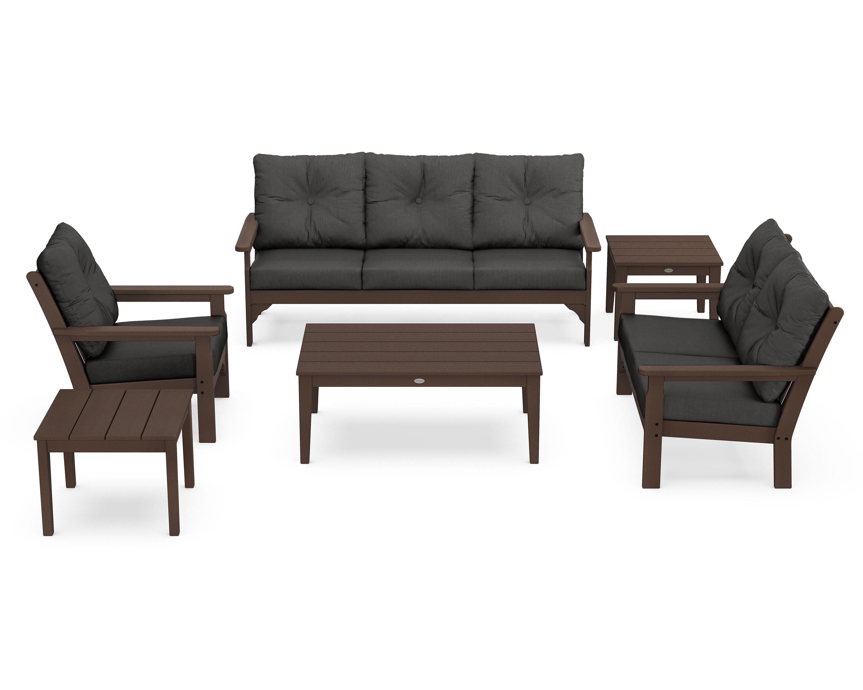 POLYWOOD® Vineyard 6-Piece Deep Seating Set in Mahogany / Spectrum Carbon