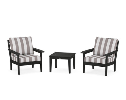 Country Living Cottage 3-Piece Deep Seating Set in Black / Cabana Stripe Grey Mist