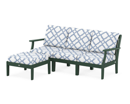 POLYWOOD® Braxton Modular 4-Piece Deep Seating Set with Ottoman in Green / Trellis Sky Blue