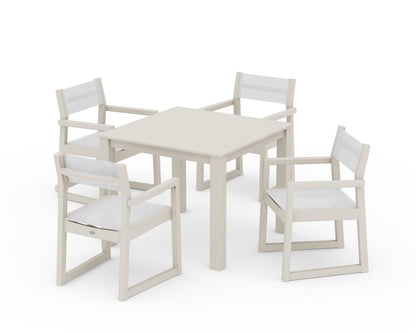 POLYWOOD® EDGE Sling Arm Chair 5-Piece Parsons Dining Set in Sand / White Sling