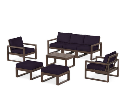 POLYWOOD® EDGE Sectional 8-Piece Lounge Sofa Set in Mahogany / Navy Linen