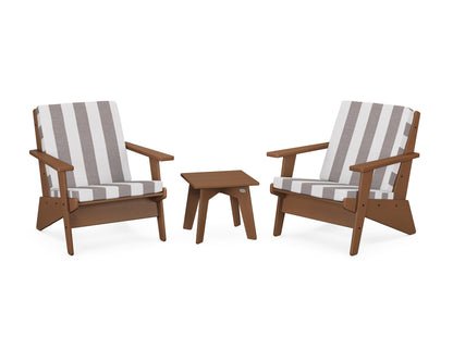 POLYWOOD® Riviera Modern Lounge 3-Piece Set in Teak / Cabana Stripe Grey Mist