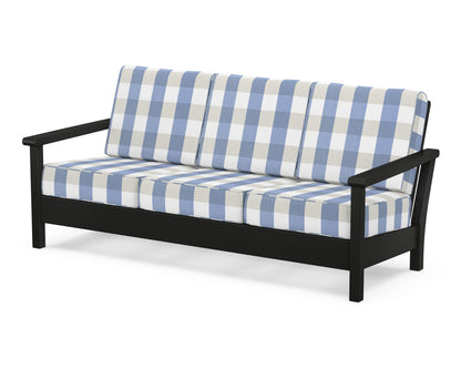 POLYWOOD® Harbour Deep Seating Sofa in Black / Buffalo Plaid Sky Blue