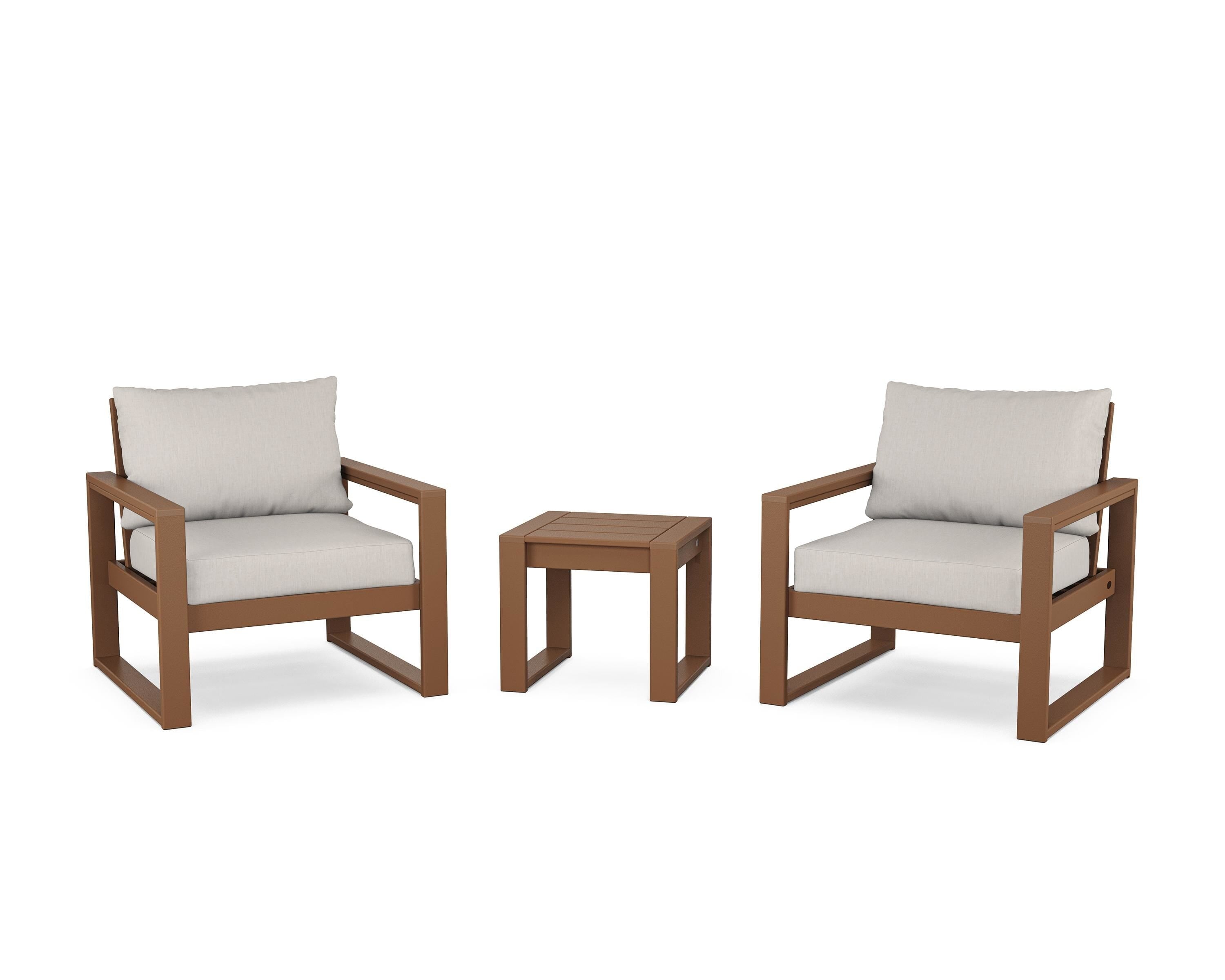 POLYWOOD® EDGE Sectional 3-Piece Deep Seating Set in Teak / Cast Ash