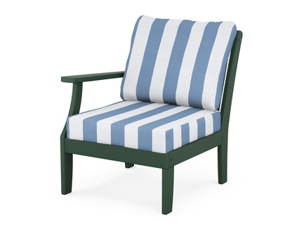 POLYWOOD® Braxton Modular Left Arm Chair in Green / Cabana Stripe Sky Blue