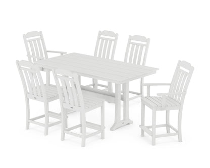 Country Living Cottage 7-Piece Farmhouse Counter Set with Trestle Legs in White