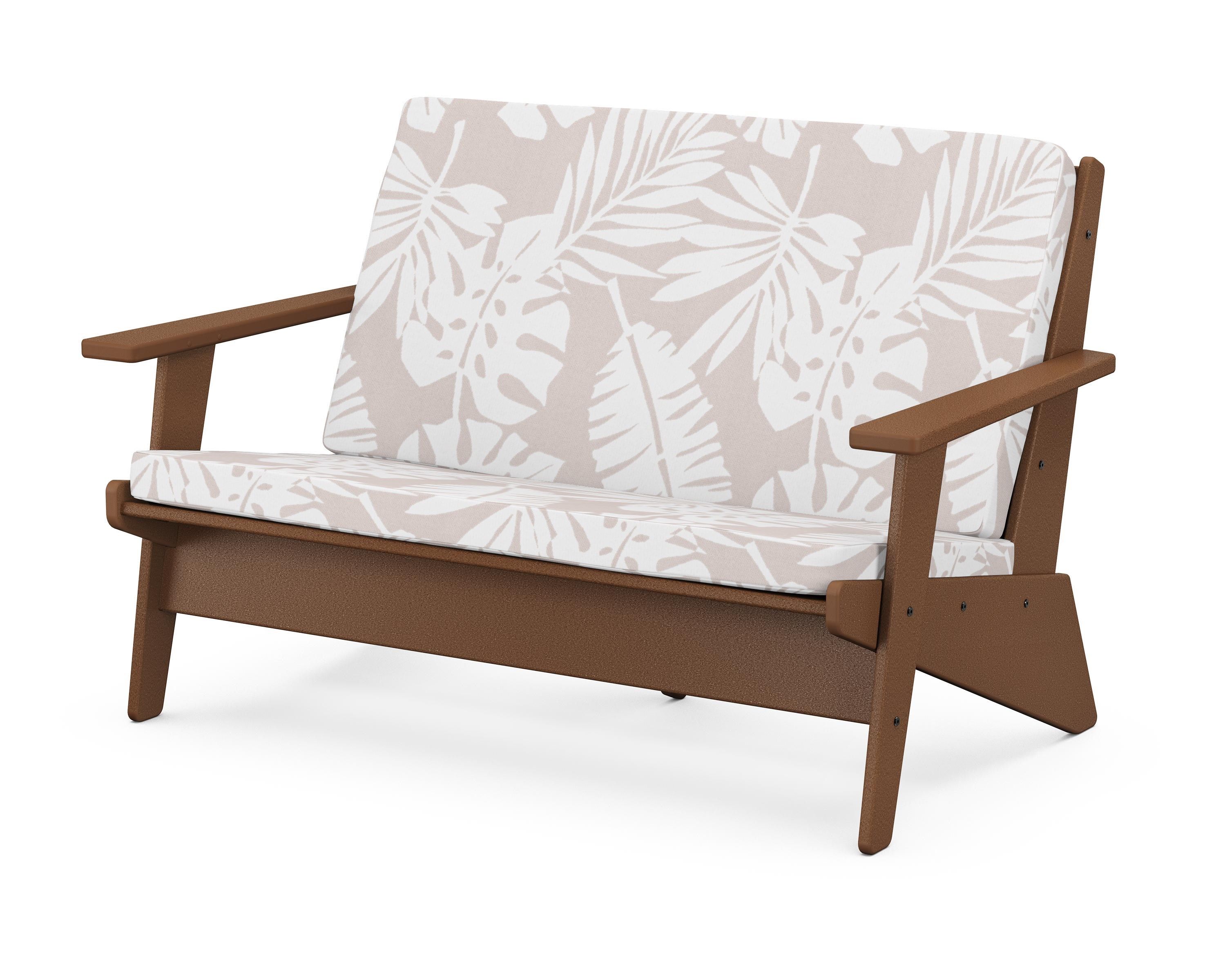 POLYWOOD® Riviera Modern Lounge Loveseat in Teak / Leaf Dune Burlap