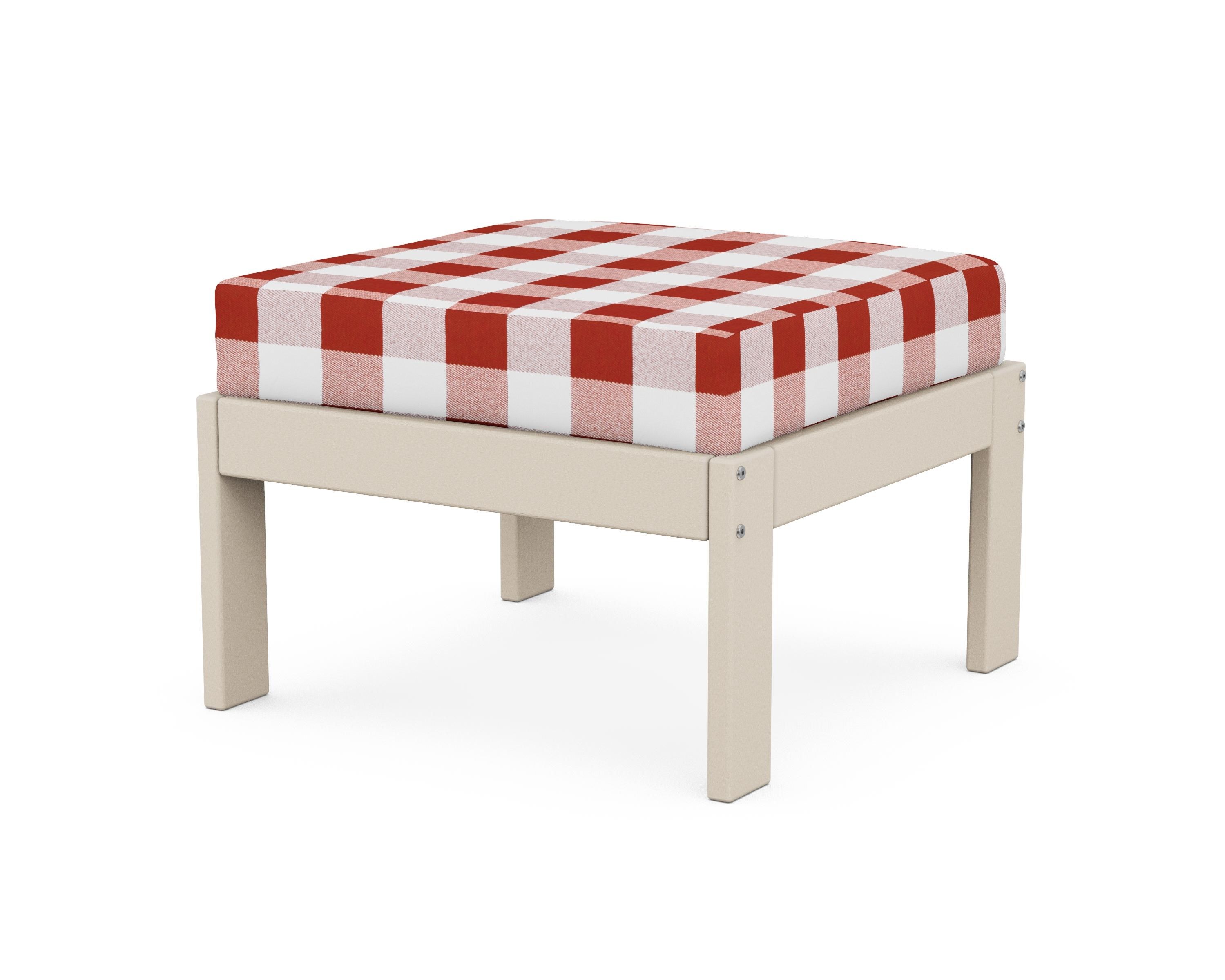 POLYWOOD® Vineyard Modular Ottoman in Sand / Buffalo Plaid Crimson