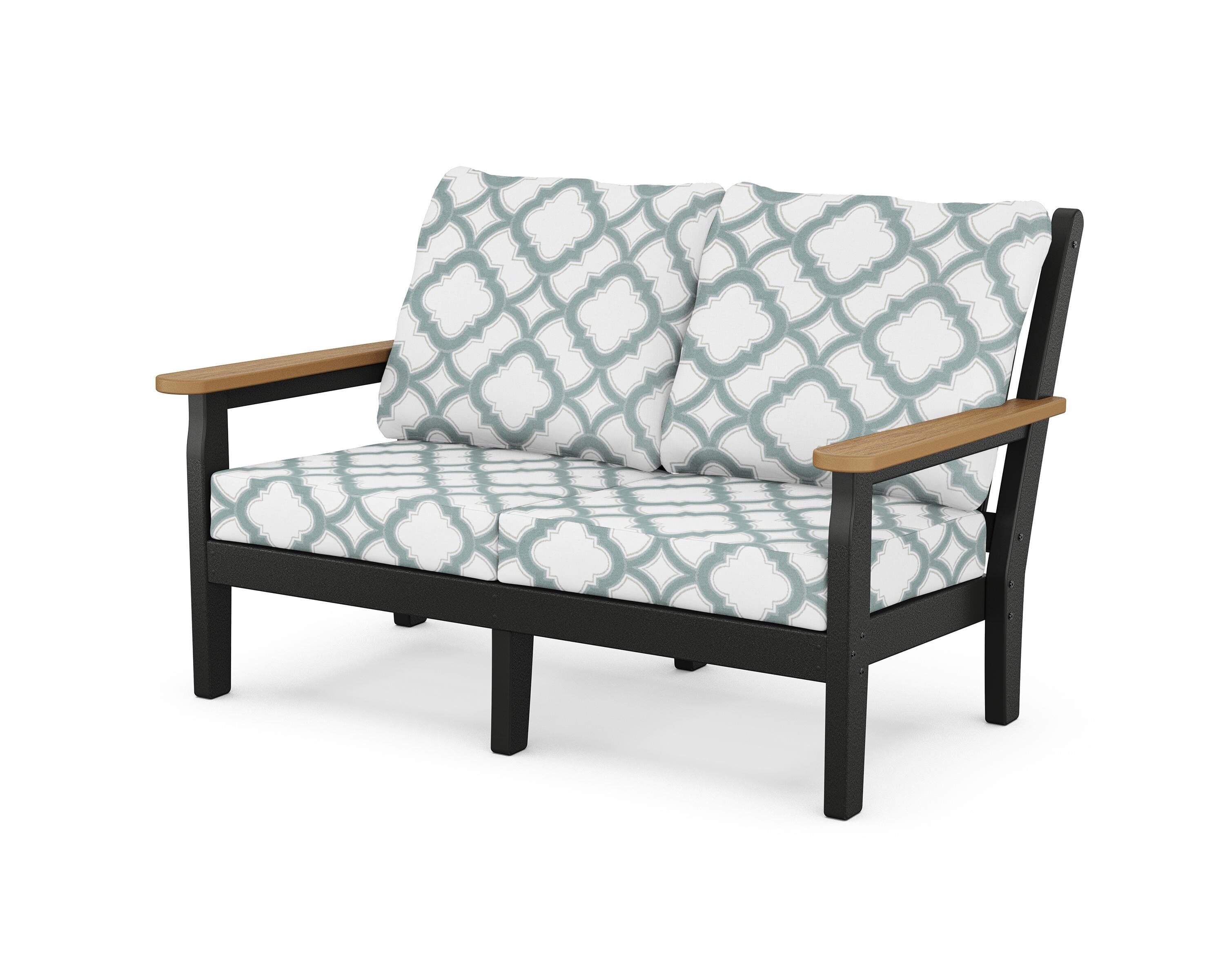 POLYWOOD® Chippendale Deep Seating Loveseat in Black / Natural / Trellis Glacier Spa