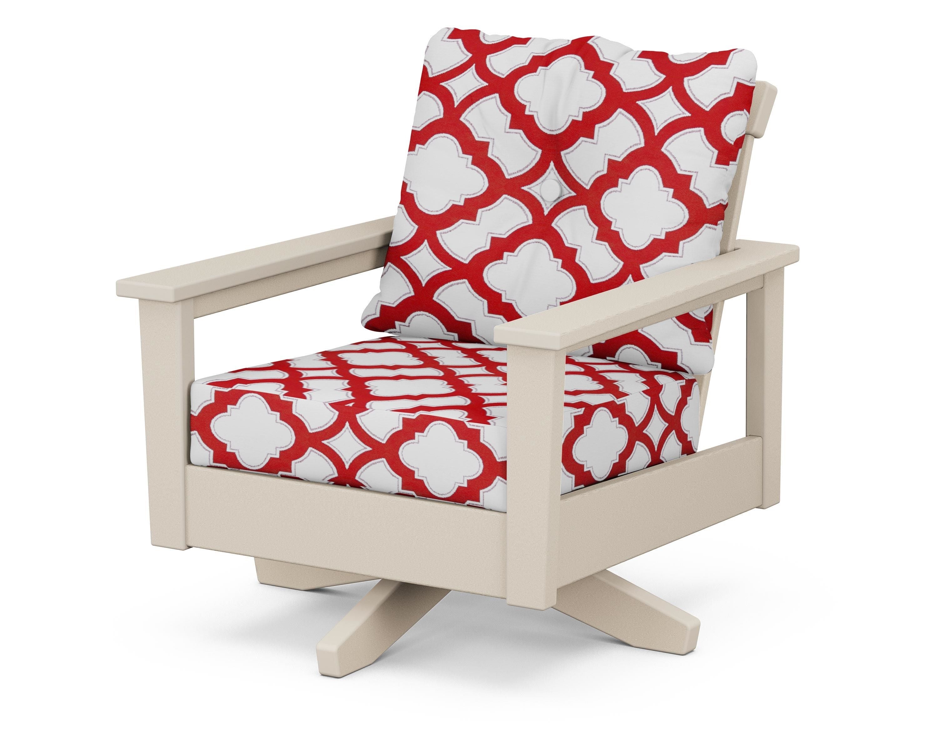 POLYWOOD® Prescott Deep Seating Swivel Chair in Sand / Trellis Crimson