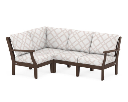 POLYWOOD® Braxton Modular 4-Piece Deep Seating Set in Mahogany / Trellis Dune Burlap
