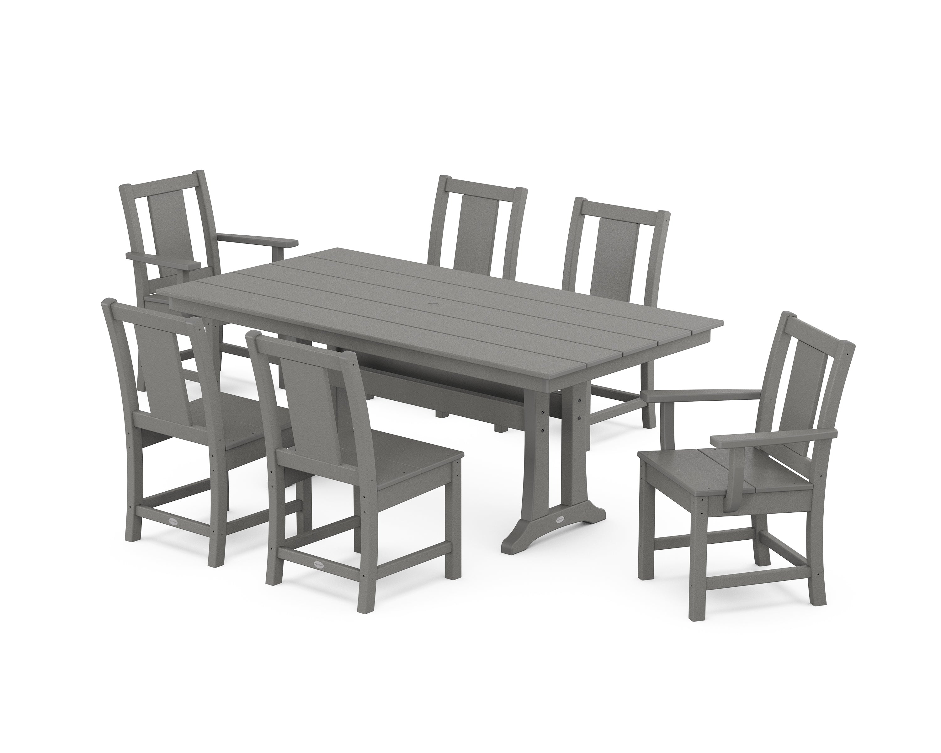 POLYWOOD® Prairie 7-Piece Farmhouse Dining Set with Trestle Legs in Slate Grey