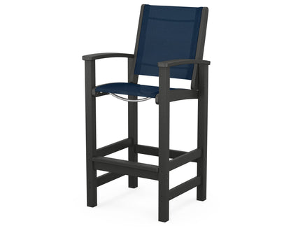 POLYWOOD® Coastal Bar Chair in Black / Navy Blue Sling