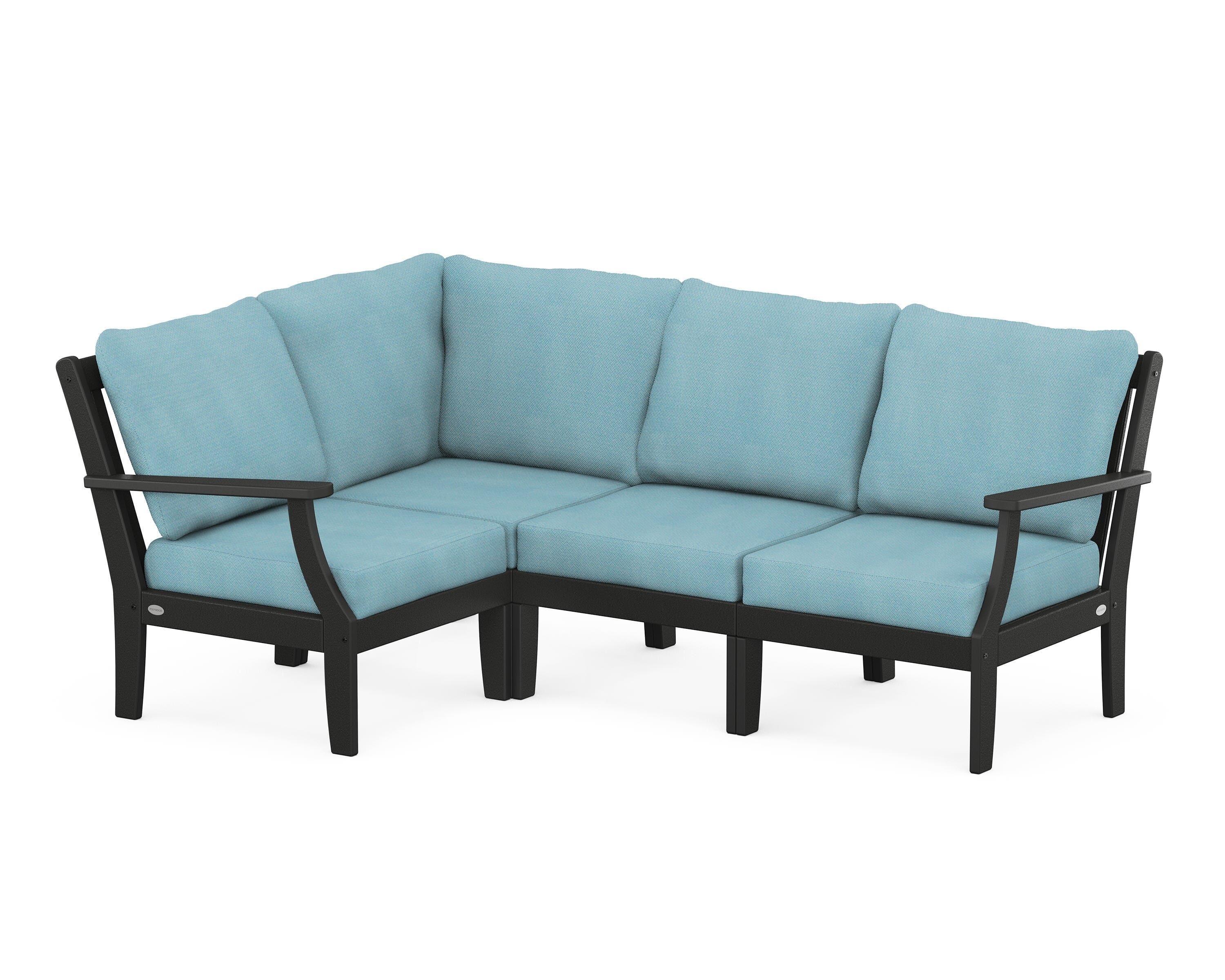 POLYWOOD® Braxton Modular 4-Piece Deep Seating Set in Black / Lattice Sky Blue