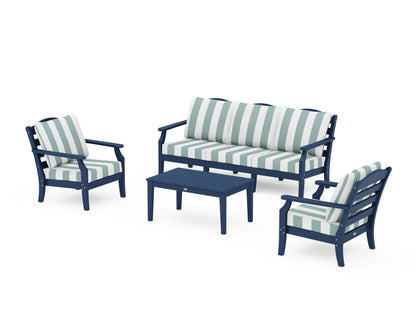Draper James™ by  POLYWOOD® Savannah 4-Piece Deep Seating Set with Sofa in Navy / Cabana Stripe Glacier Spa