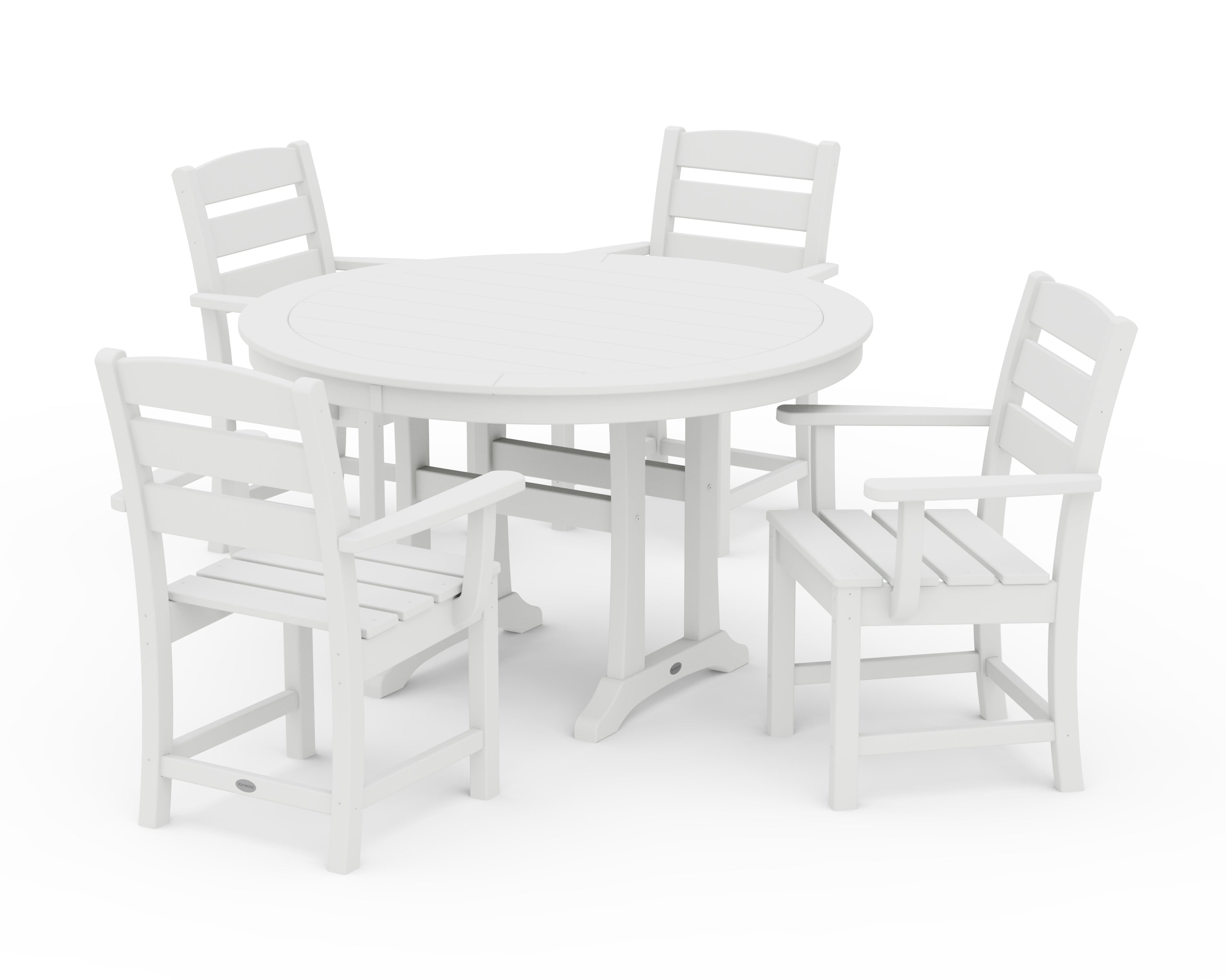 POLYWOOD® Lakeside 5-Piece Round Dining Set with Trestle Legs in White