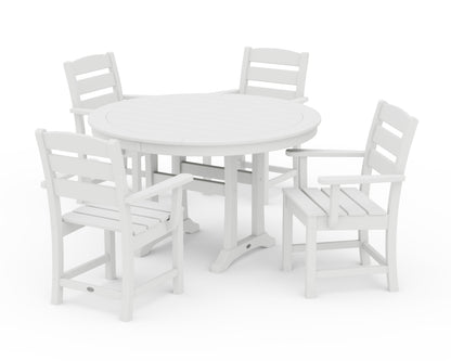POLYWOOD® Lakeside 5-Piece Round Dining Set with Trestle Legs in White