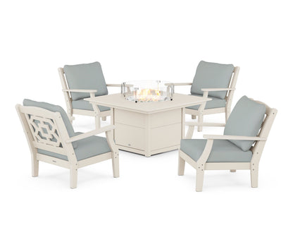 Martha Stewart by POLYWOOD® Chinoiserie 5-Piece Deep Seating Set with Fire Pit Table in Sand / Spa