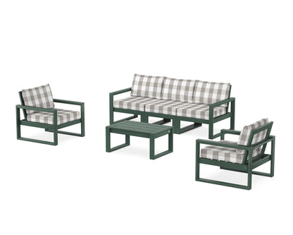 POLYWOOD® EDGE Sectional 4-Piece Deep Seating Set with Sofa in Green / Buffalo Plaid Grey Mist