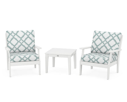 POLYWOOD® Braxton 3-Piece Deep Seating Set in White / Trellis Glacier Spa