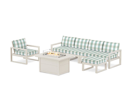 POLYWOOD® EDGE Sectional Lounge and Fire Pit Set in Sand / Buffalo Plaid Glacier Spa