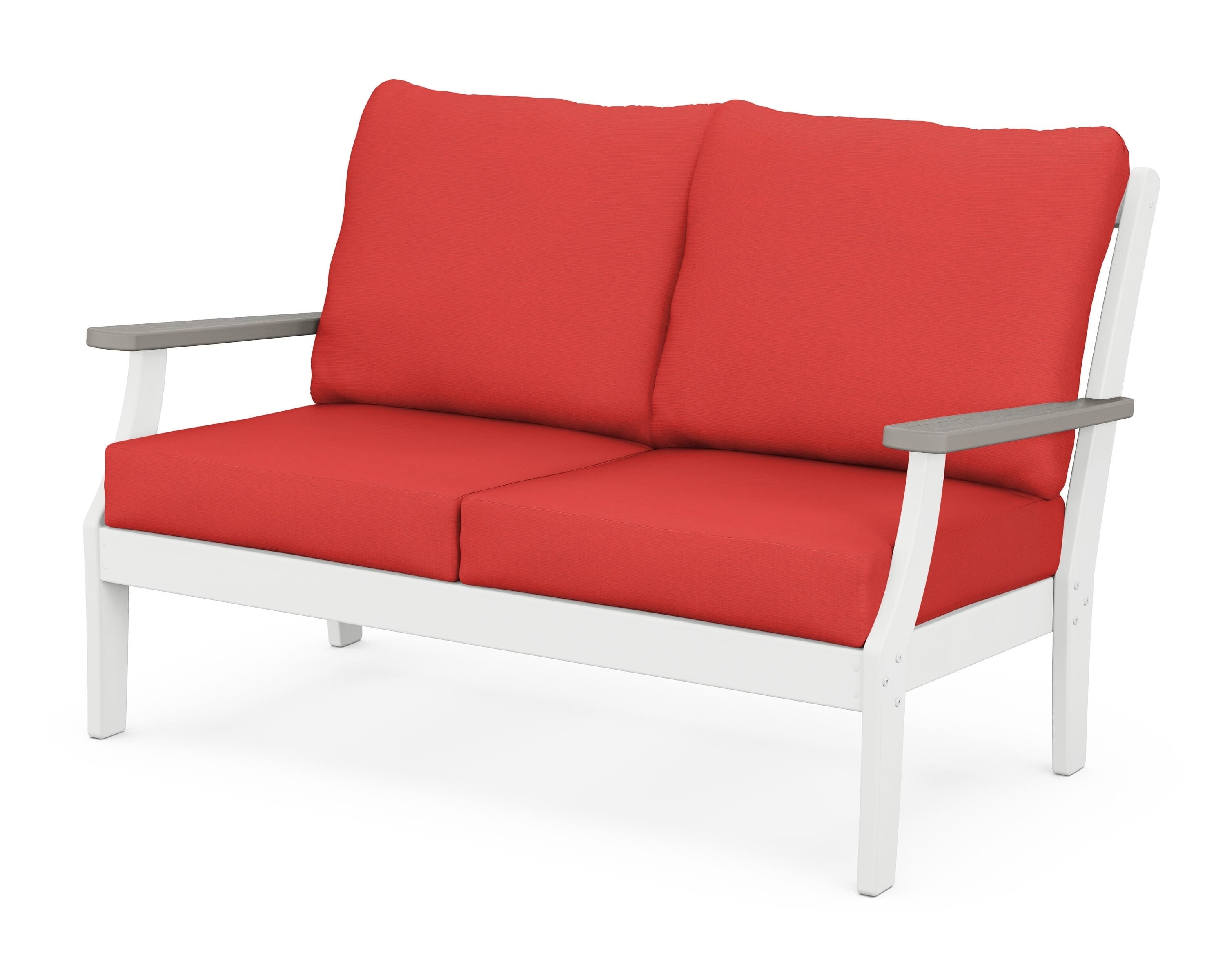 POLYWOOD® Braxton Deep Seating Loveseat in White / Driftwood / Crimson Linen
