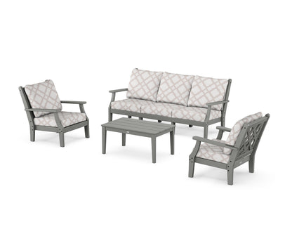 Country Living Wovendale 4-Piece Deep Seating Set with Sofa in Slate Grey / Trellis Dune Burlap