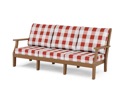 Country Living Wovendale Deep Seating Sofa in Teak / Buffalo Plaid Crimson