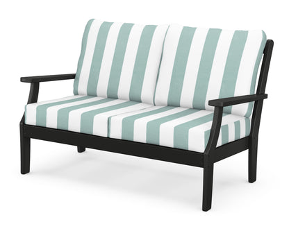 POLYWOOD® Braxton Deep Seating Loveseat in Black / Cabana Stripe Glacier Spa
