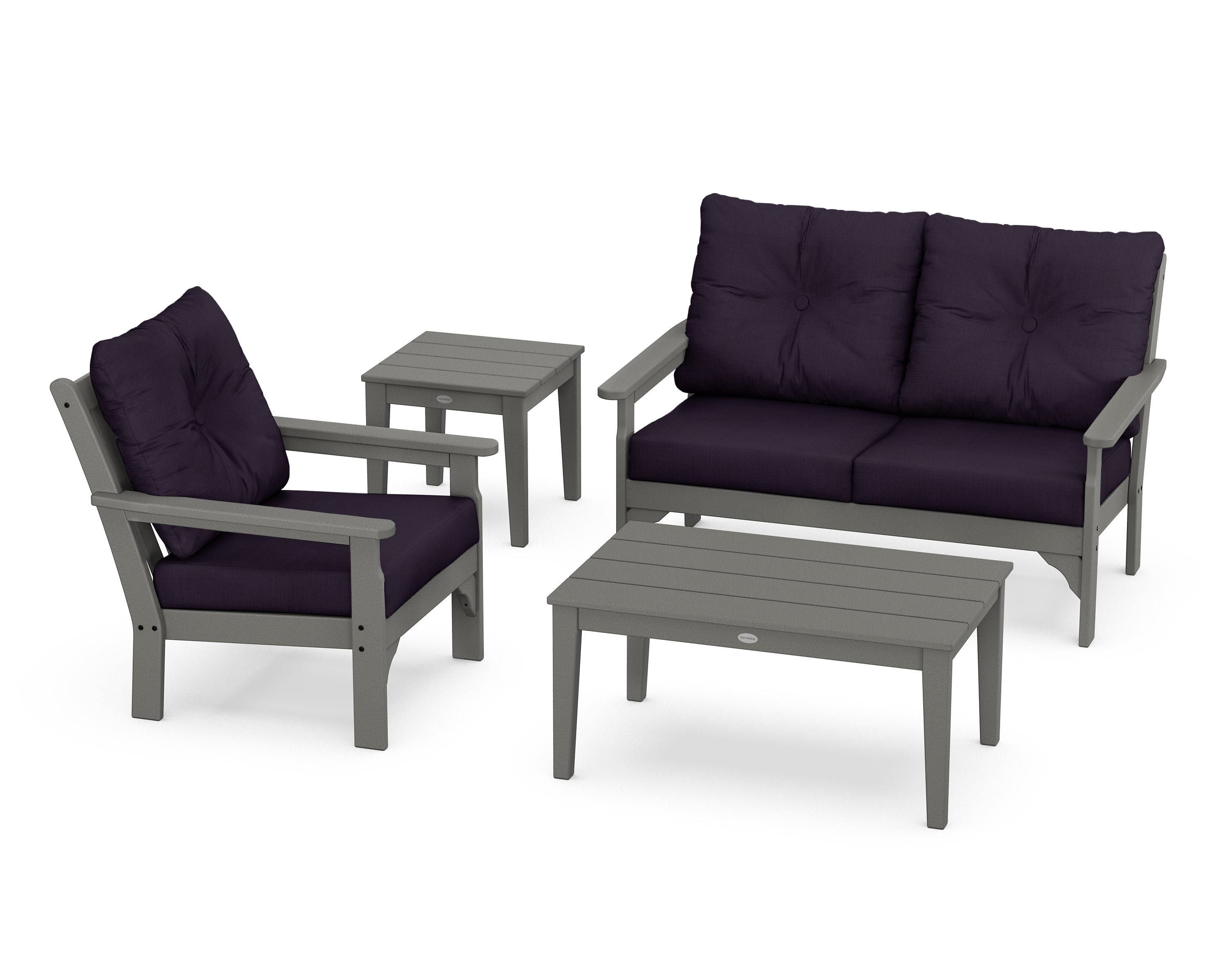 POLYWOOD® Vineyard 4-Piece Deep Seating Set in Slate Grey / Navy Linen