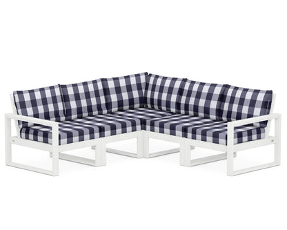POLYWOOD® EDGE 5-Piece Modular Deep Seating Set in White / Buffalo Plaid Navy