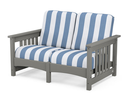 POLYWOOD® Club Mission Loveseat in Slate Grey / Cabana Stripe Sky Blue