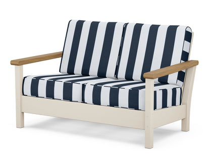 POLYWOOD® Harbour Deep Seating Loveseat in Sand / Natural / Cabana Stripe Marine Indigo