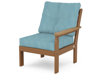 POLYWOOD® Vineyard Modular Right Arm Chair in Teak / Natural / Lattice Sky Blue