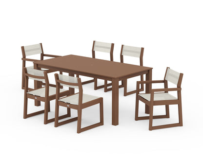 POLYWOOD® EDGE Sling 7-Piece Parsons Dining Set in Teak / Parchment Sling