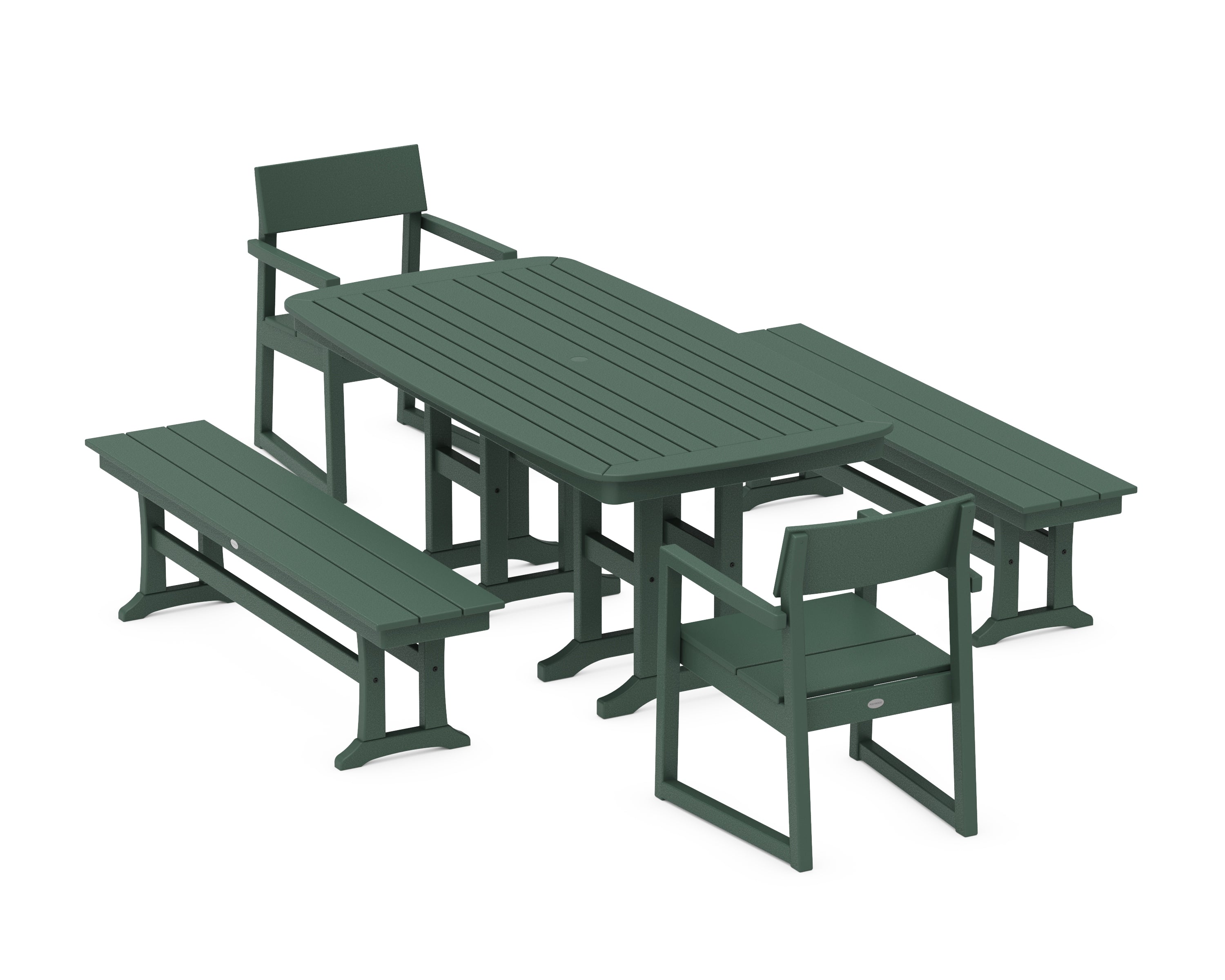 POLYWOOD® EDGE 5-Piece Dining Set with Benches in Green
