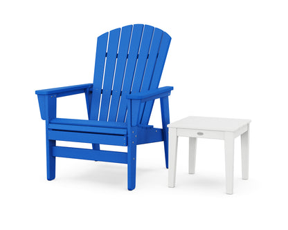 POLYWOOD® Nautical Grand Upright Adirondack Chair with Side Table in Pacific Blue / White