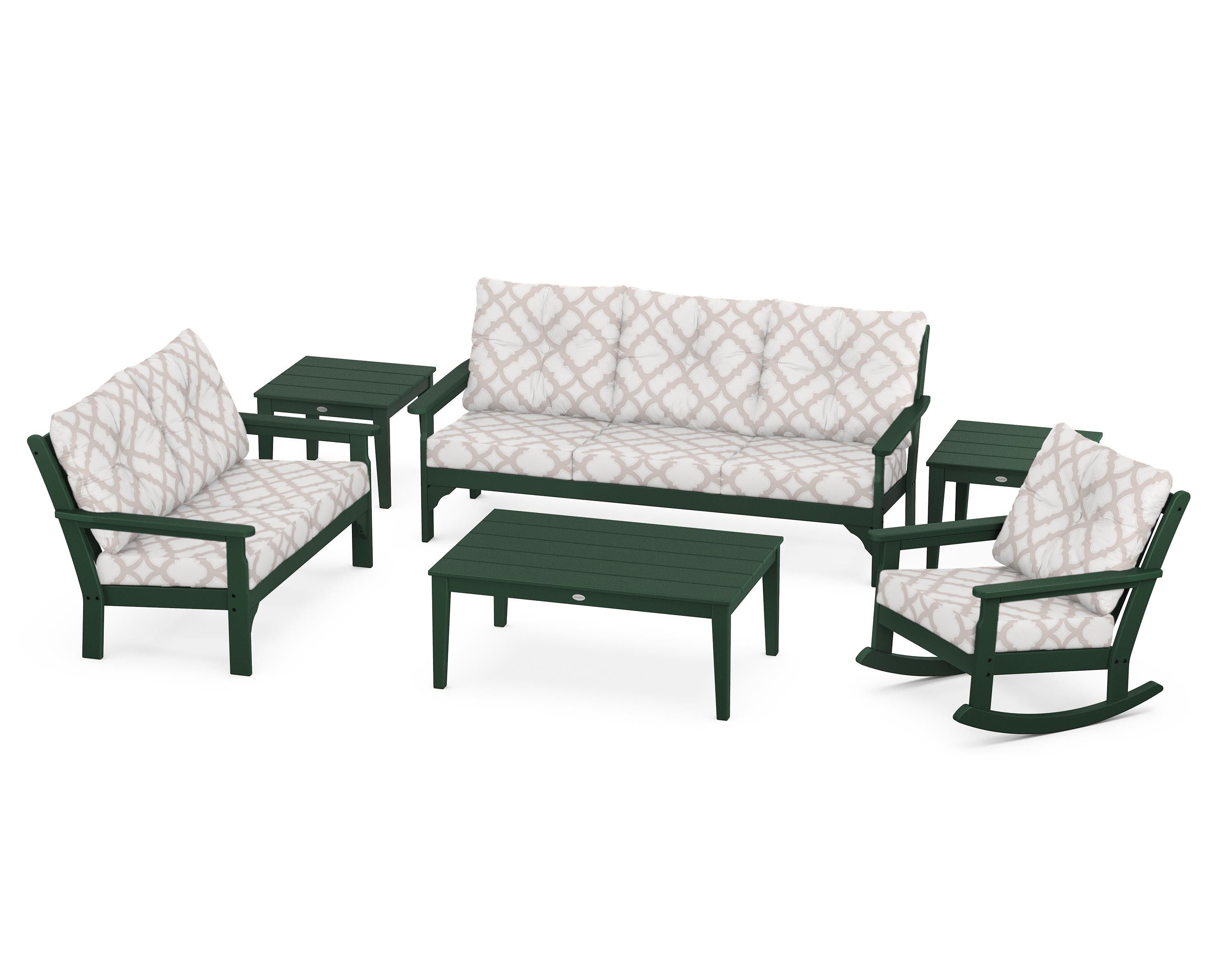 POLYWOOD® Vineyard 6-Piece Deep Seating Set in Green / Trellis Dune Burlap