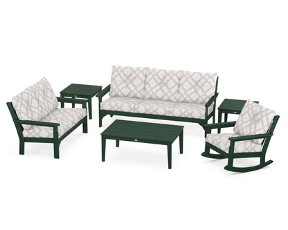 POLYWOOD® Vineyard 6-Piece Deep Seating Set in Green / Trellis Dune Burlap