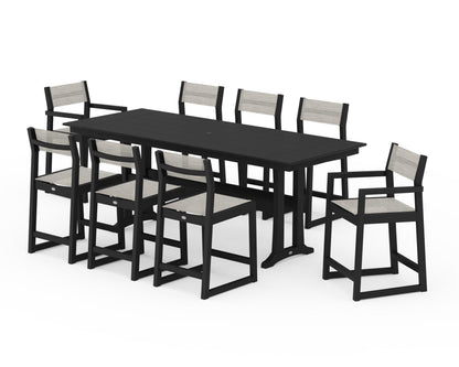 POLYWOOD® EDGE Sling 9-Piece Farmhouse Counter Set with Trestle Legs in Black / Birch Sling