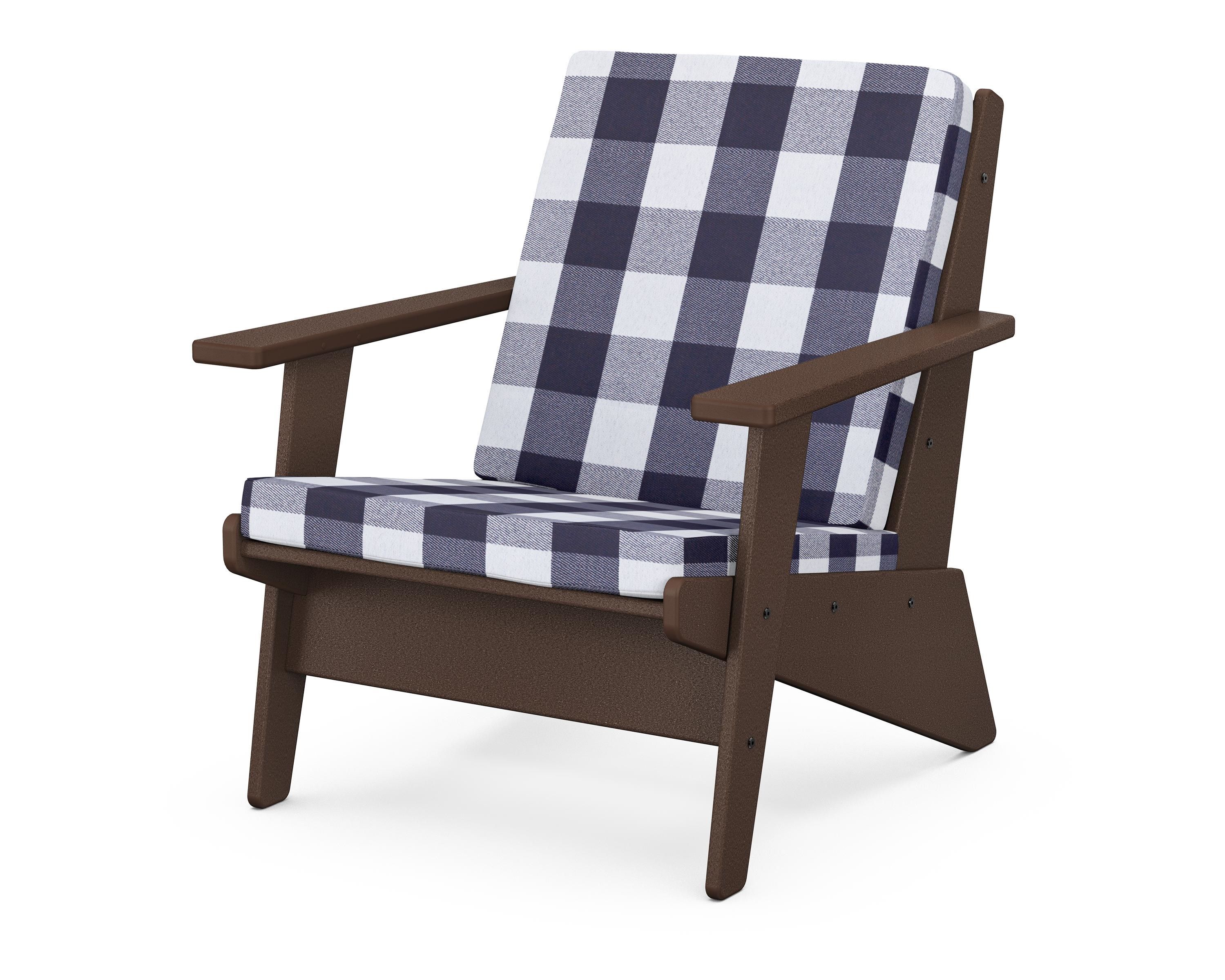 POLYWOOD® Riviera Modern Lounge Chair in Mahogany / Buffalo Plaid Navy