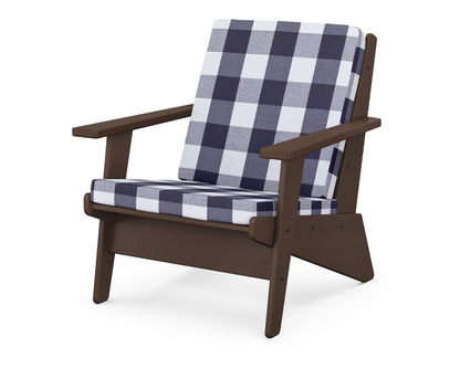 POLYWOOD® Riviera Modern Lounge Chair in Mahogany / Buffalo Plaid Navy