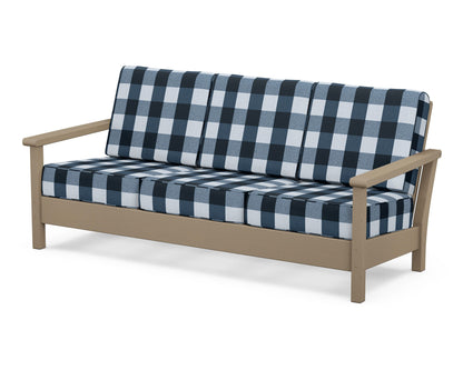 POLYWOOD® Harbour Deep Seating Sofa in Vintage Sahara / Buffalo Plaid Marine Indigo