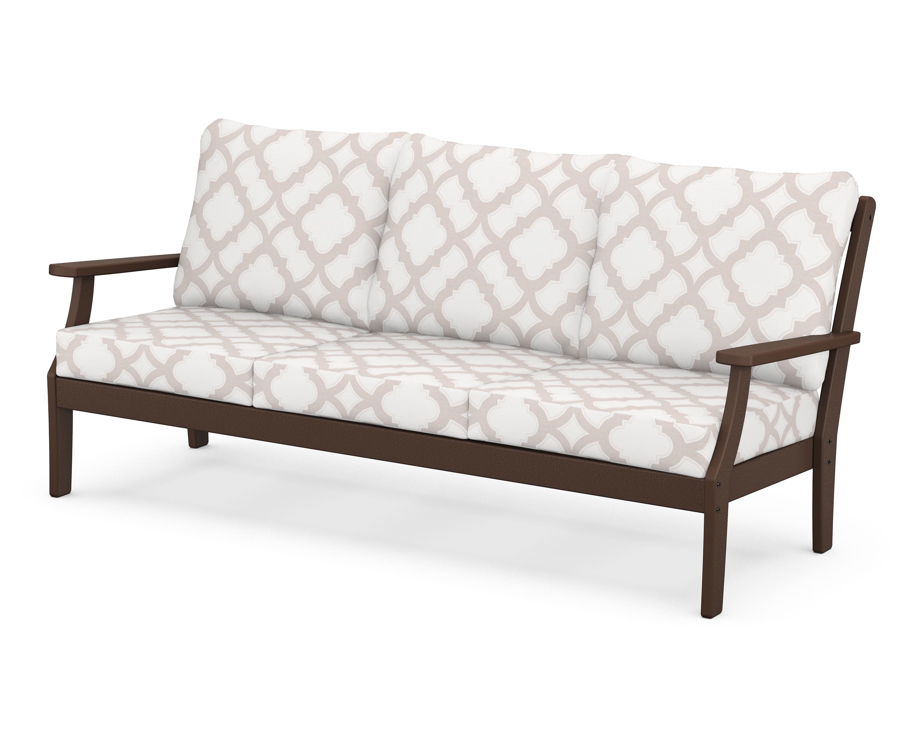 POLYWOOD® Braxton Deep Seating Sofa in Mahogany / Trellis Dune Burlap
